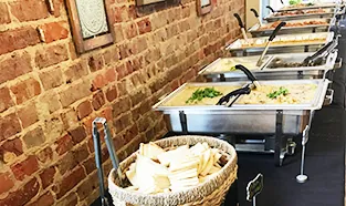 Jafar's Mediterranean catering buffet with pita bread